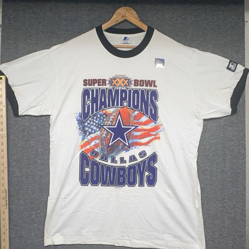VTG Starter Dallas Cowboys Super Bowl XXX Champions 1996 Ringer T-Shirt Large